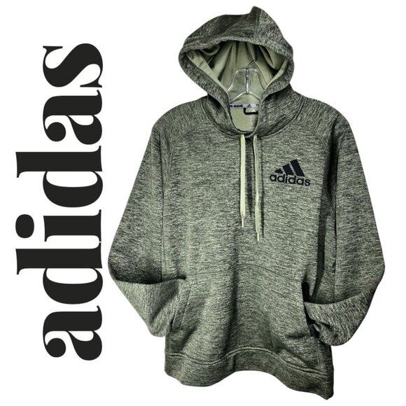 ADIDAS CLIMAWARM GREEN LOGO HOODIE FLEECE LINED KANGAROO POCKET, MEN’S SMALL - Picture 1 of 10